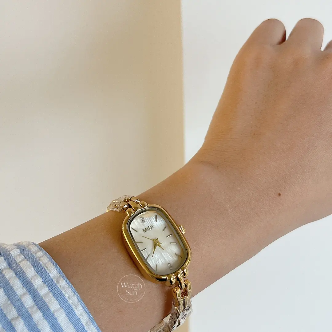 Dainty Gold Oval Mother of Pearl Bracelet Women’s Watch