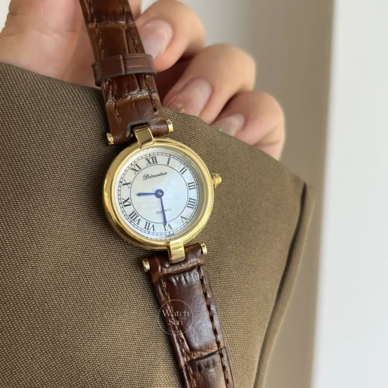 Vintage Roman Numeral Dial Brown Leather Watch