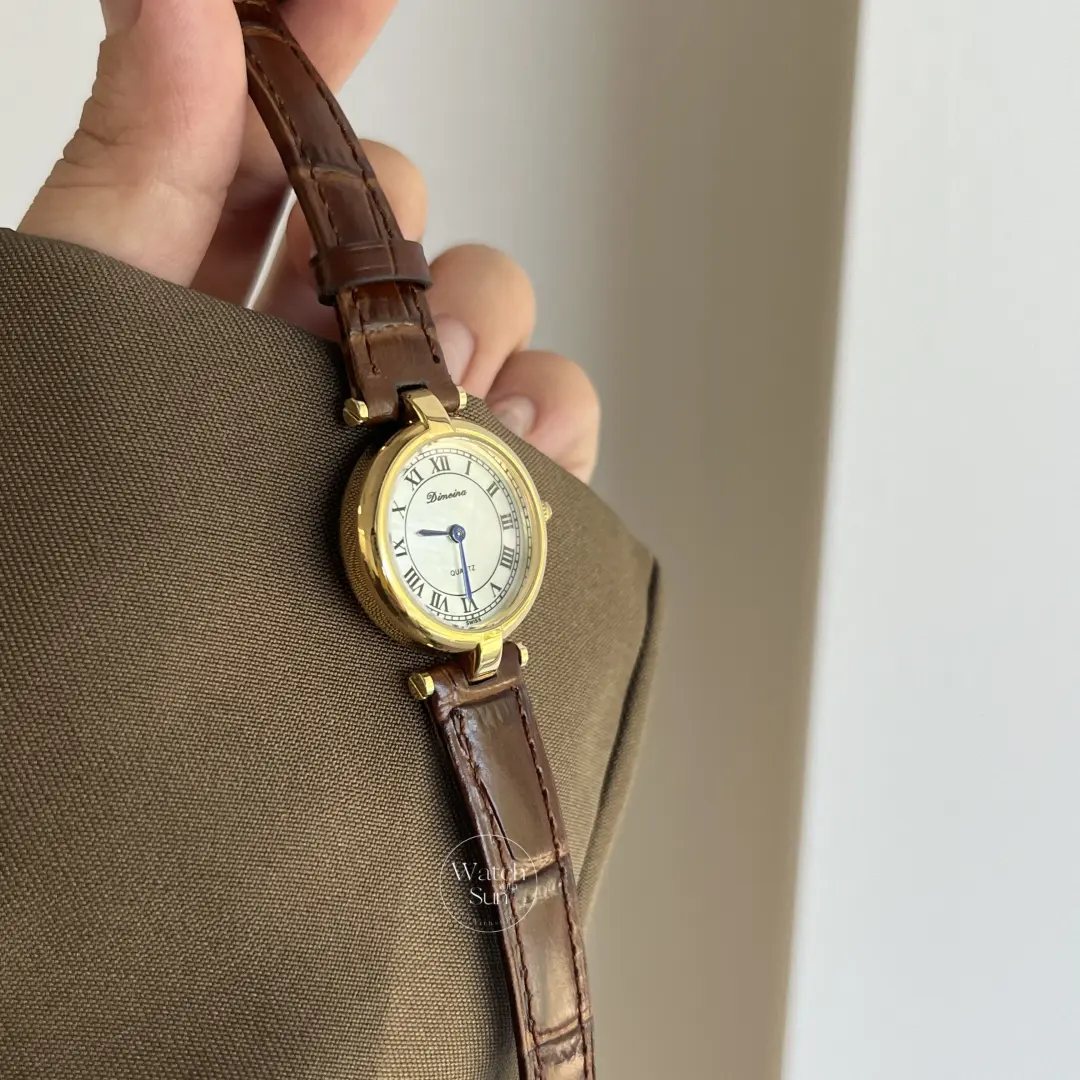 Vintage Roman Numeral Dial Brown Leather Watch