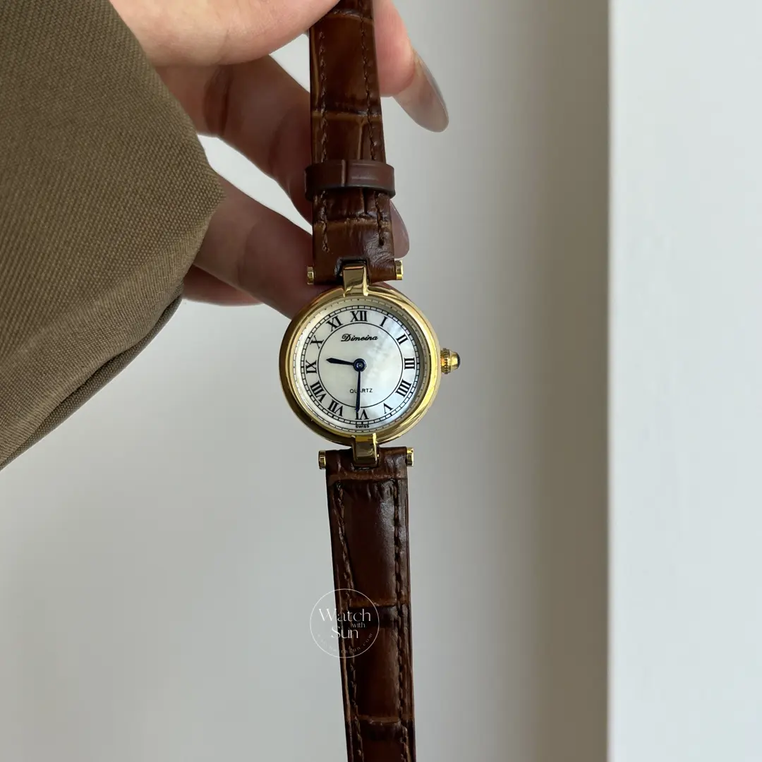 Vintage Roman Numeral Dial Brown Leather Watch