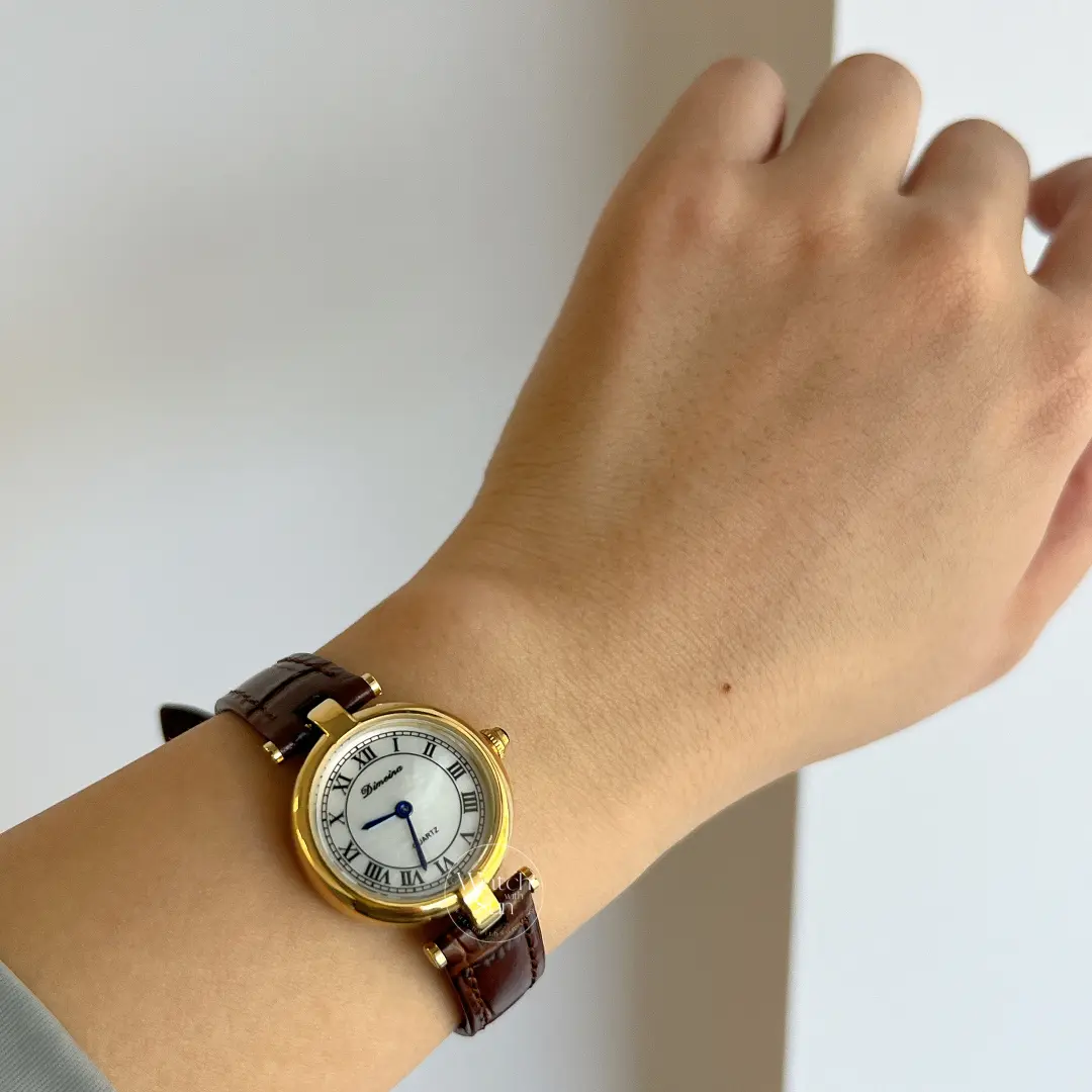 Vintage Roman Numeral Dial Brown Leather Watch