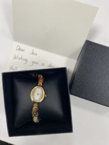 Vintage Gold Watch Mother of Pearl Dial Colorful Nature Stone Bracelet Watch