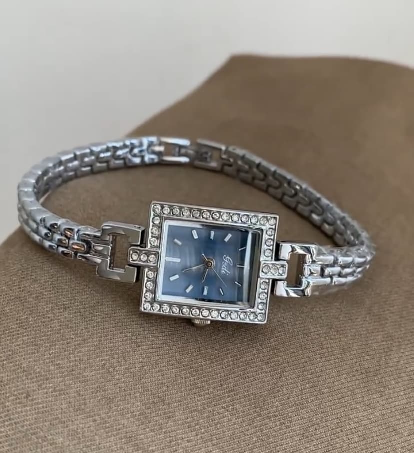 Dainty Silver Rectangle Mother of Pearl Dial Face Stainless Steel Bracelet Watch