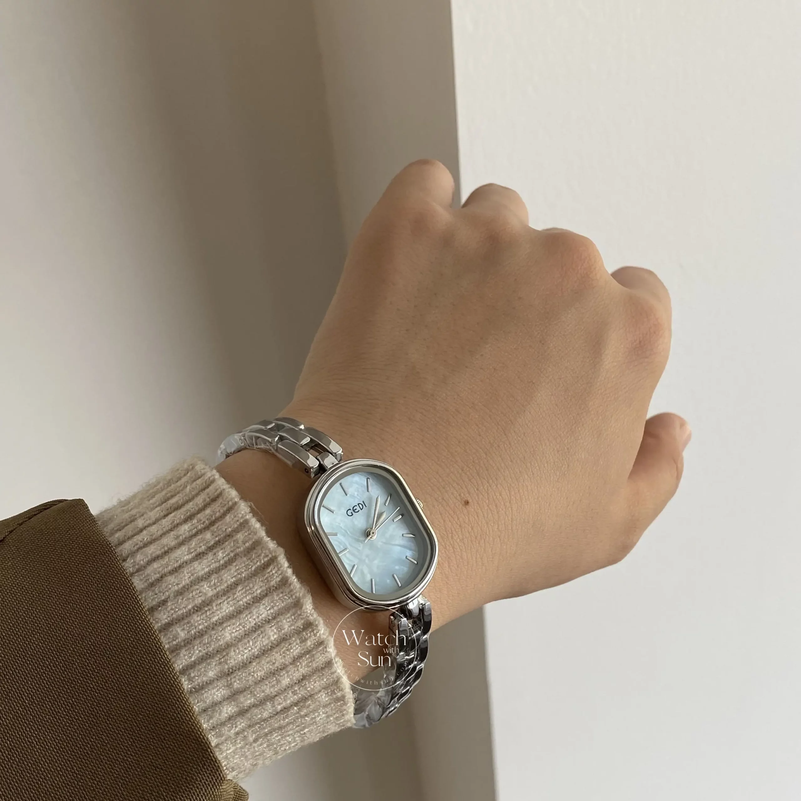 Oval Blue Mother of Pearl Watch Silver Ladies Watch