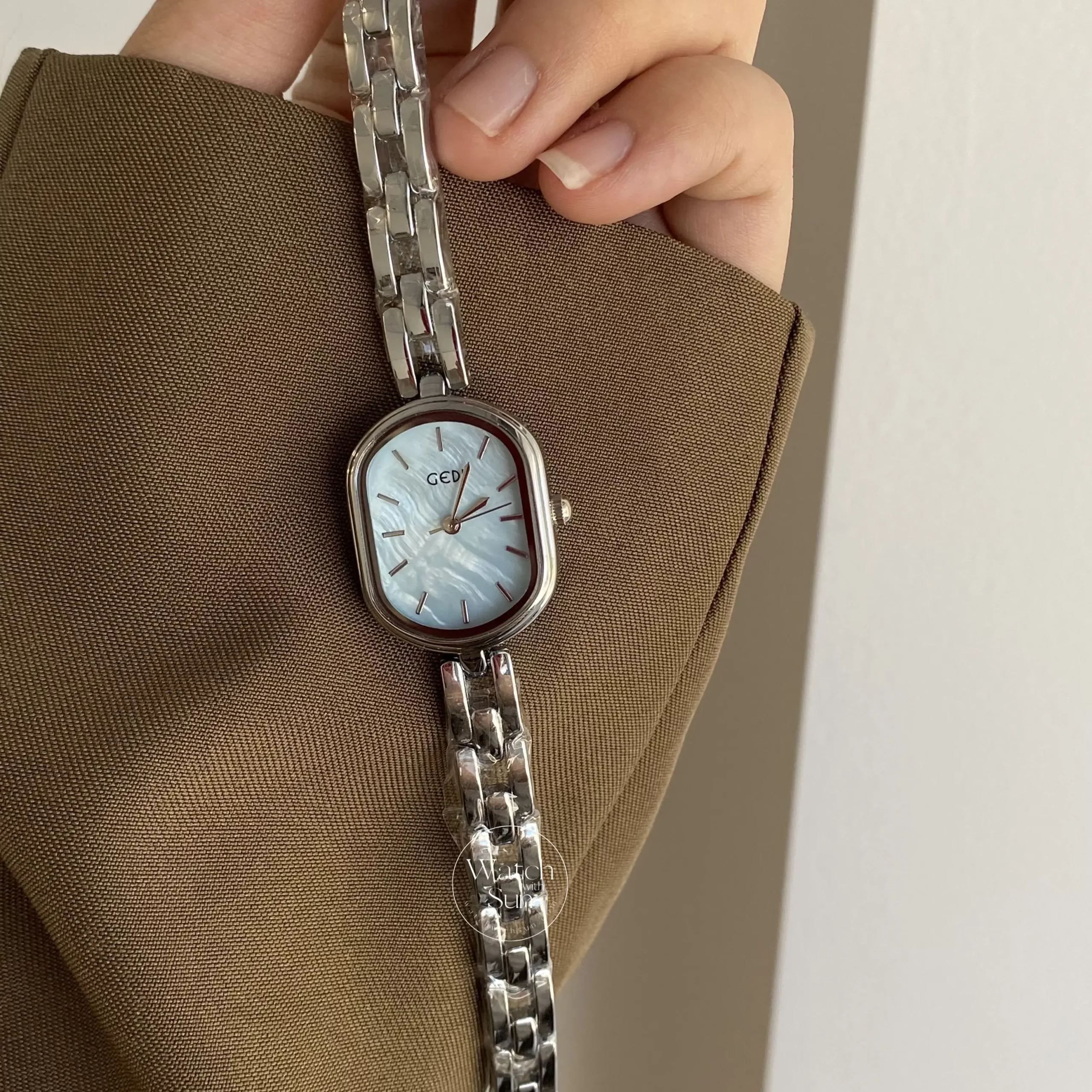 Oval Blue Mother of Pearl Watch Silver Ladies Watch