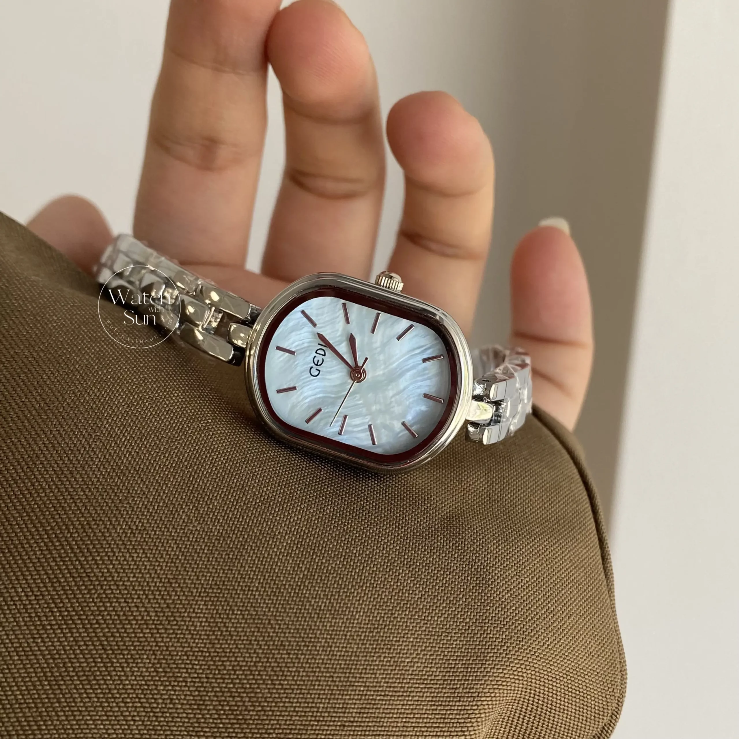 Oval Blue Mother of Pearl Watch Silver Ladies Watch