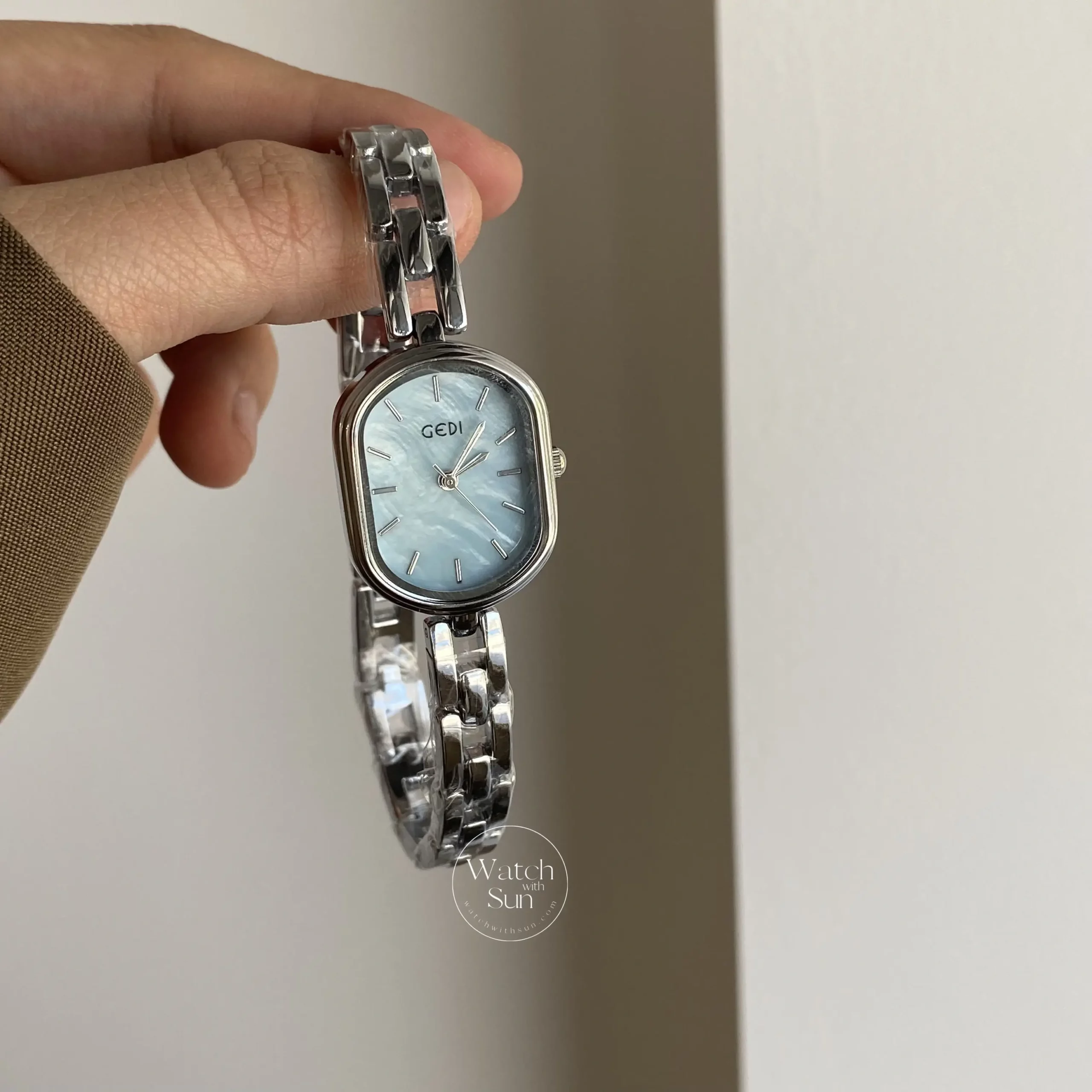 Oval Blue Mother of Pearl Watch Silver Ladies Watch