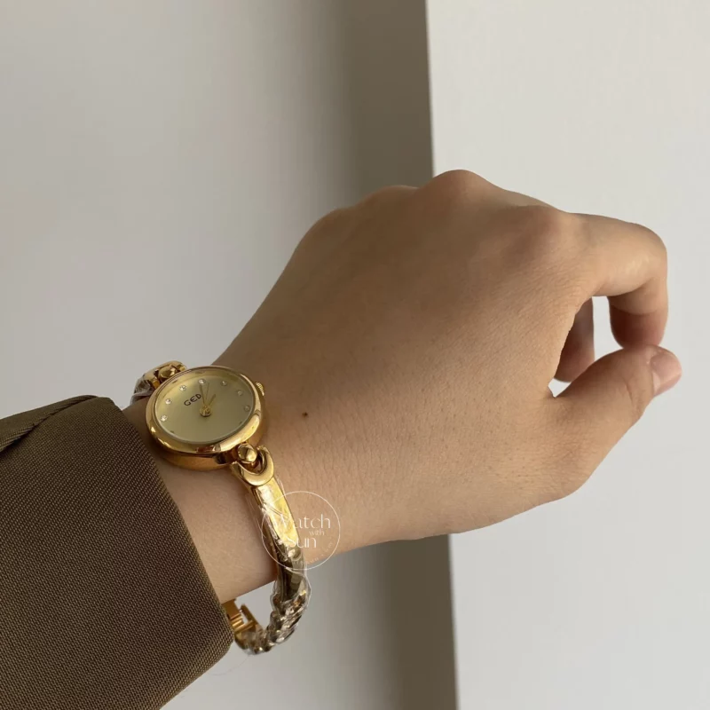 Women's Gold Wrist Watch Beige Small Dainty Watches