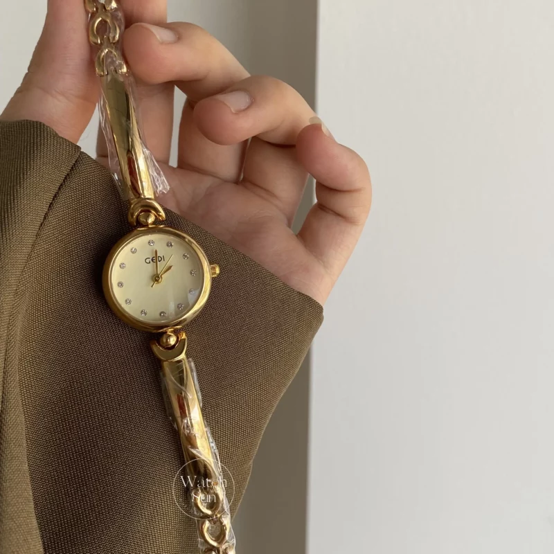 Women's Gold Wrist Watch Beige Small Dainty Watches
