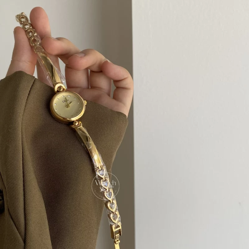 Women's Gold Wrist Watch Beige Small Dainty Watches