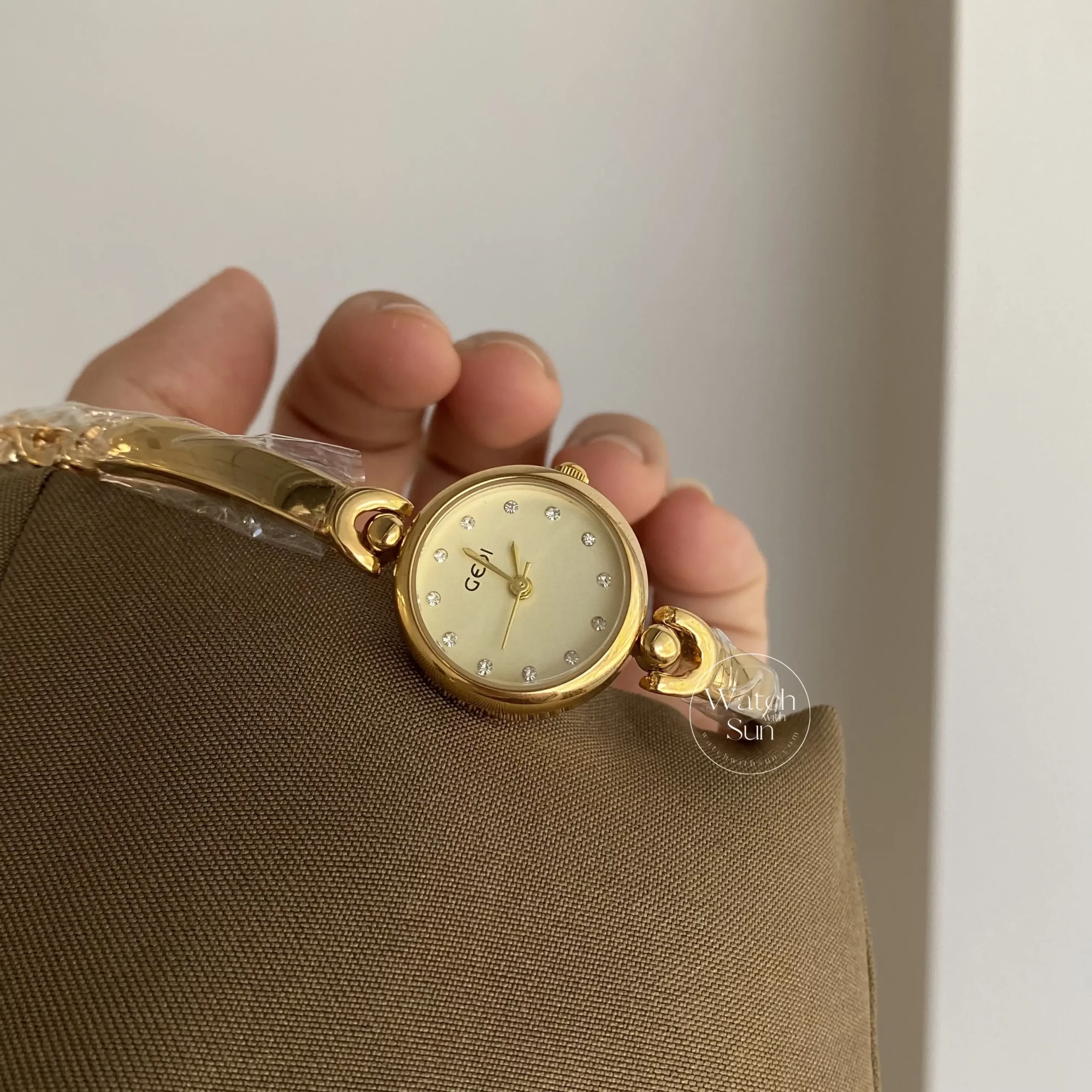 Women's Gold Wrist Watch Beige Small Dainty Watches