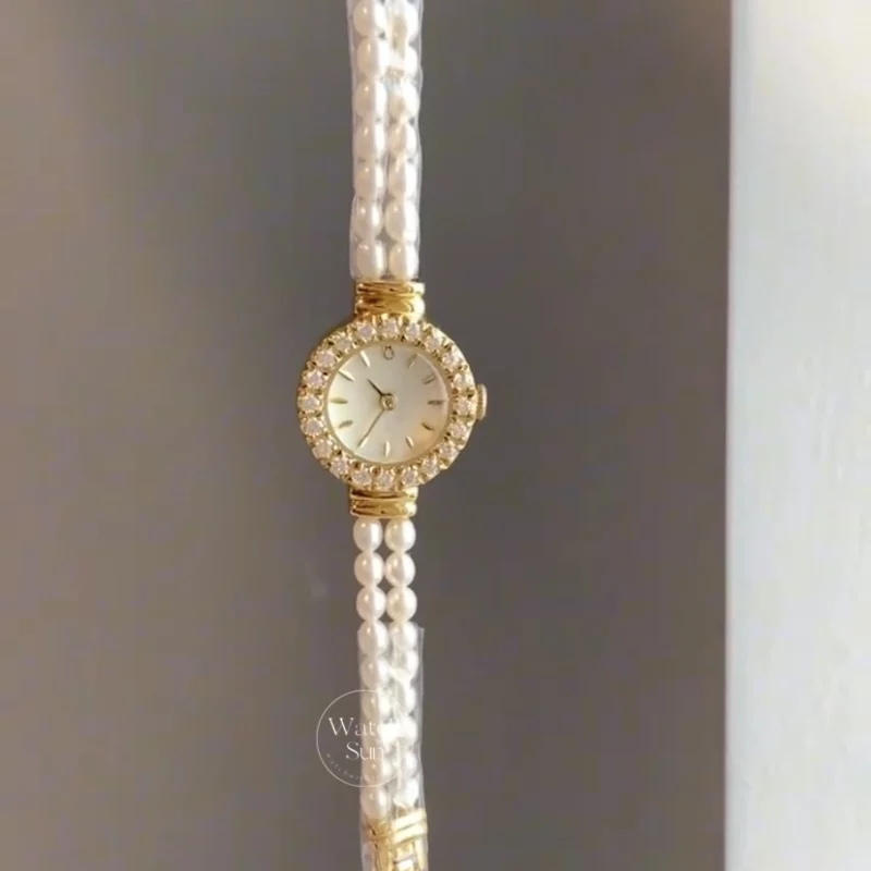 Dainty Gold Watch Elegant Freshwater Pearl Band Watch for Women