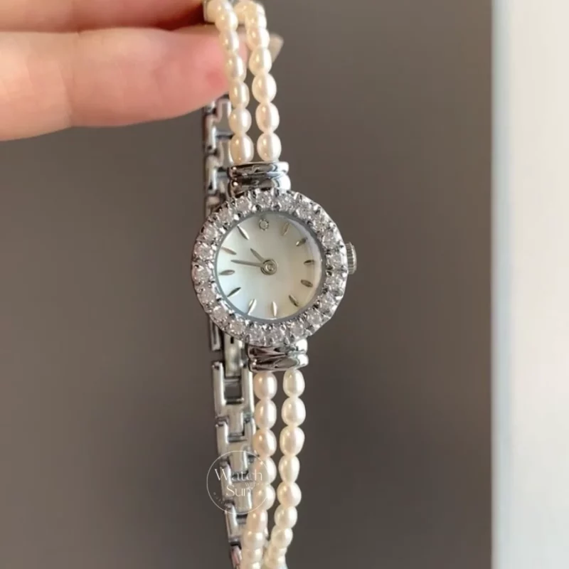 Dainty Gold Watch Elegant Freshwater Pearl Band Watch for Women