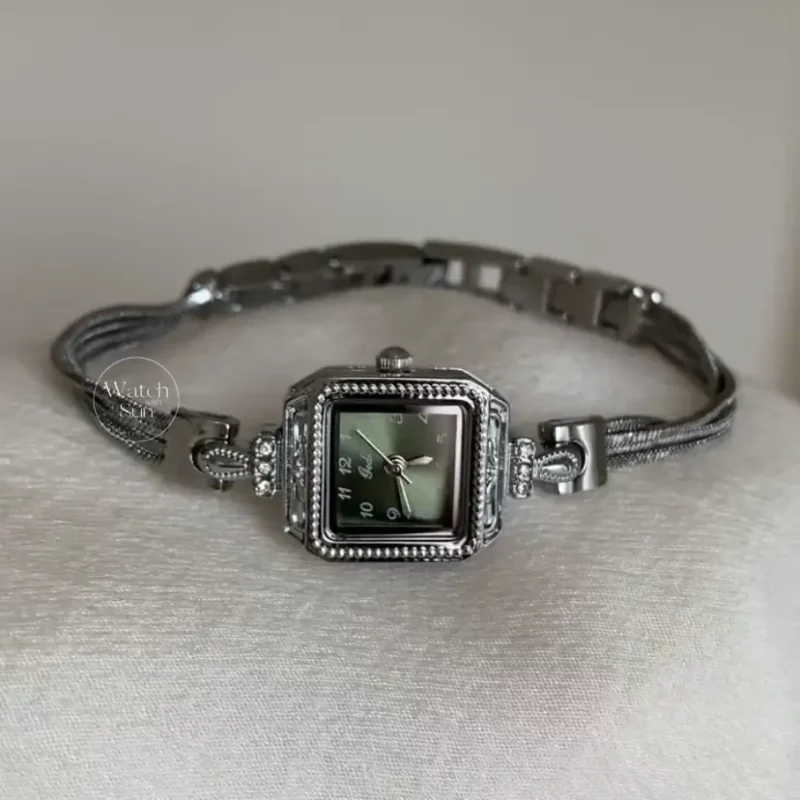 Women's Small Watch Green Dial Silver bracelet Watch