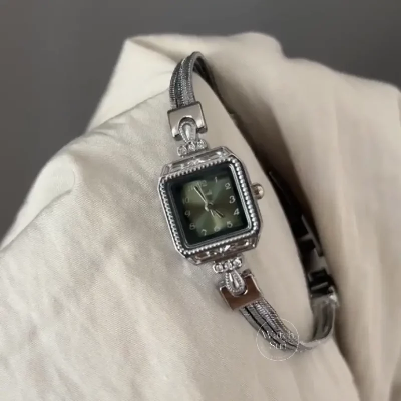 Women's Small Watch Green Dial Silver bracelet Watch