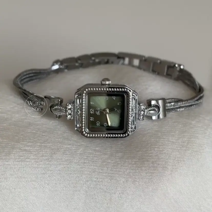Women's Small Watch Green Dial Silver bracelet Watch