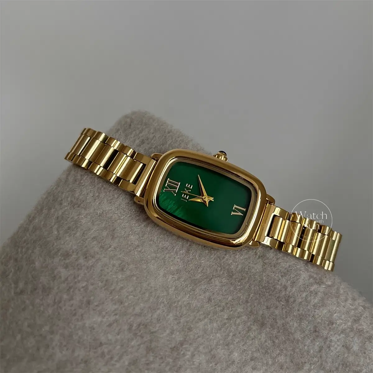 Green Dial Gold Watch for Women Minimalist Rectangle Watch