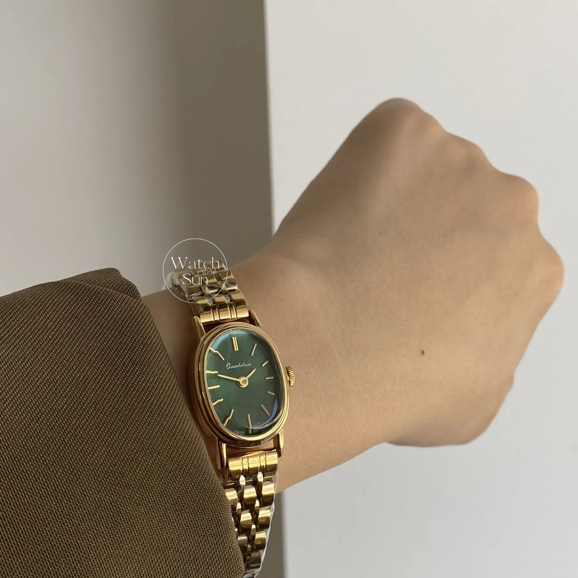 Dainty Gold Emerald Green Watch Oval Women's Watch