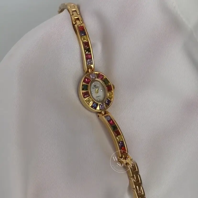 Vintage Women's Gold Watch Colorful Zircon Bracelet Watch