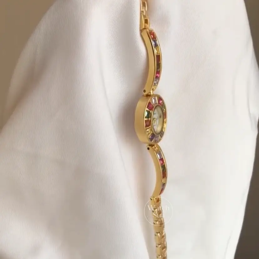 Vintage Women's Gold Watch Colorful Zircon Bracelet Watch