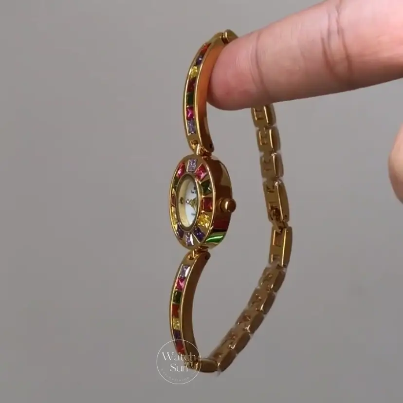 Vintage Women's Gold Watch Colorful Zircon Bracelet Watch