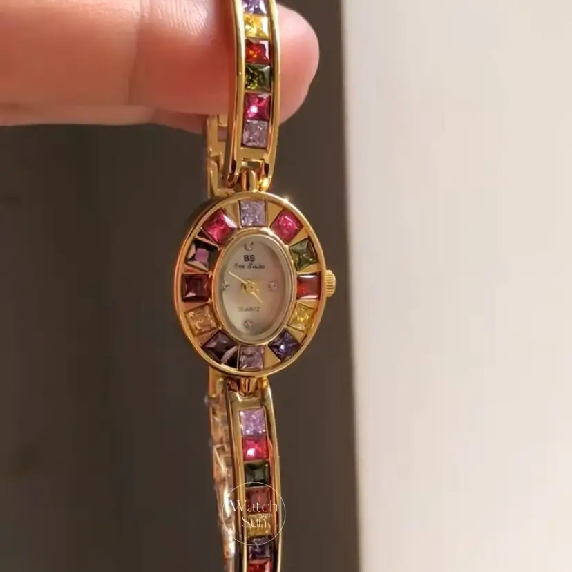 Vintage Women's Gold Watch Colorful Zircon Bracelet Watch