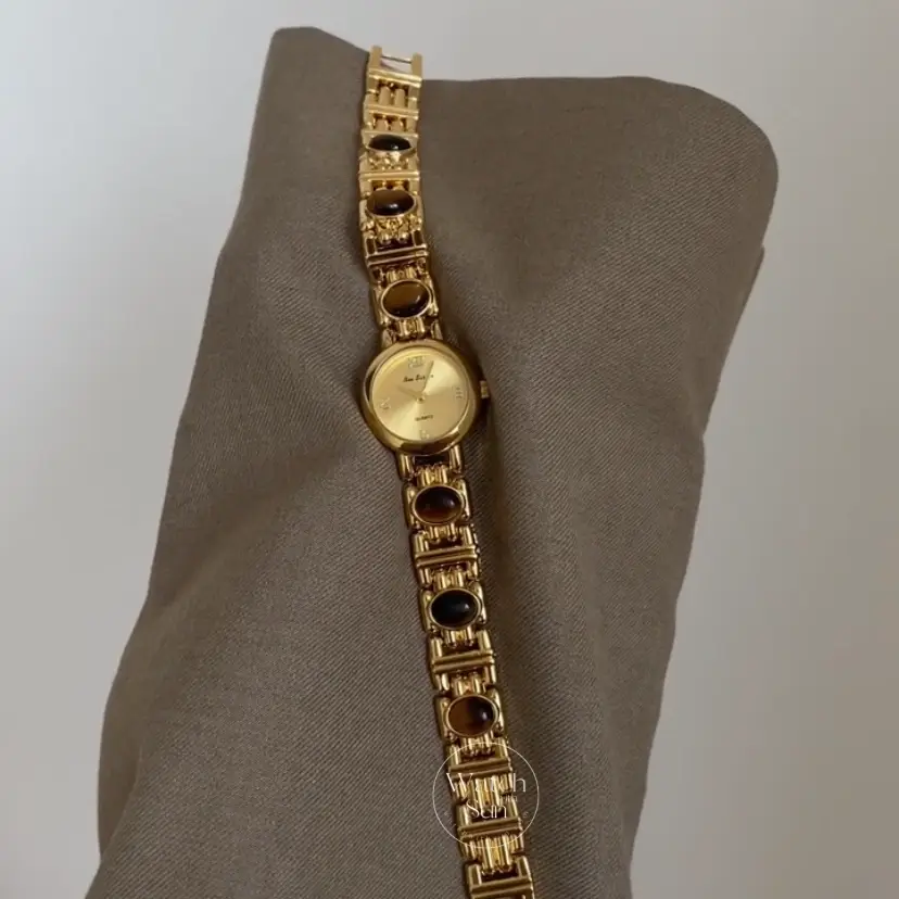 Women‘s Gold Watch Natural Tiger’s Eye Stone Bracelet Minimalist Watch