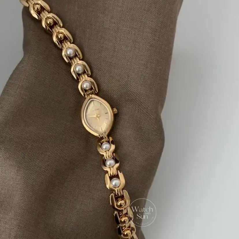 Dainty Gold Watch for Women Elegant Pearl Bracelet Ladies Watch