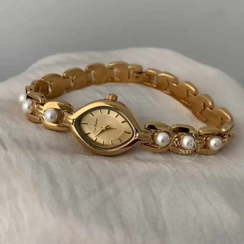 Dainty Gold Watch for Women Elegant Pearl Bracelet Ladies Watch