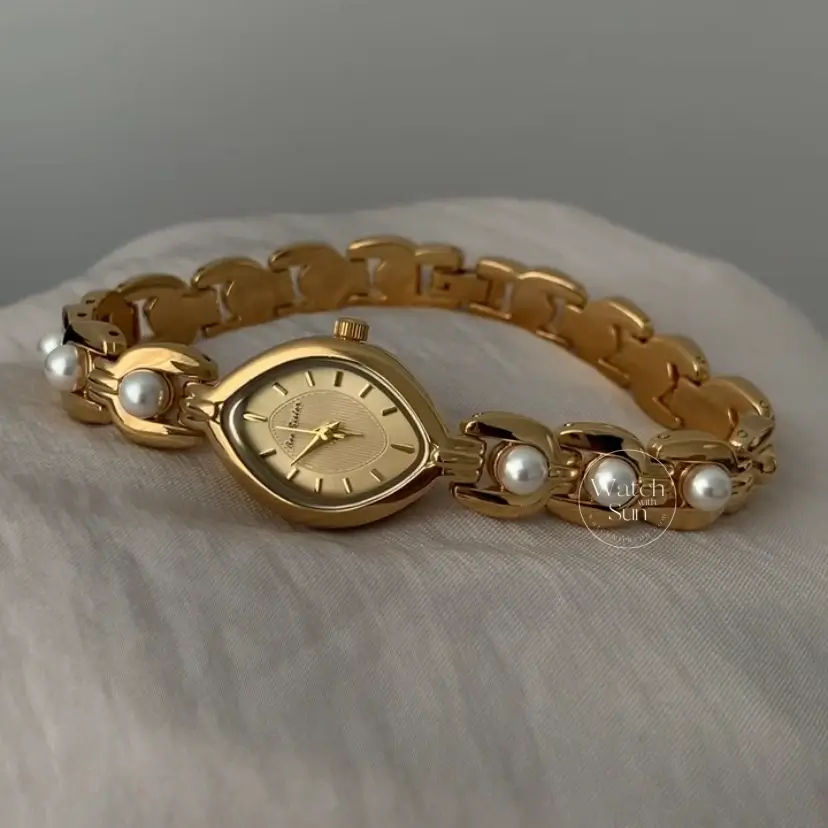 Dainty Gold Watch for Women Elegant Pearl Bracelet Ladies Watch