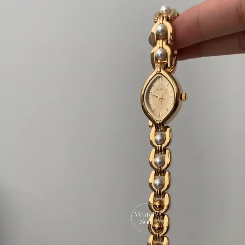 Dainty Gold Watch for Women Elegant Pearl Bracelet Ladies Watch