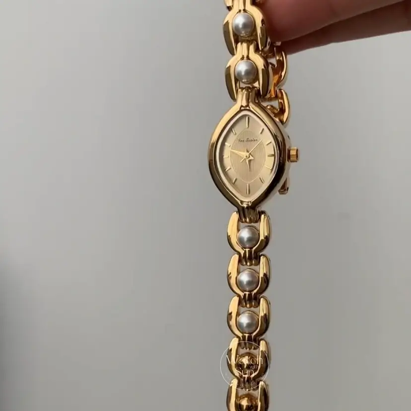 Dainty Gold Watch for Women Elegant Pearl Bracelet Ladies Watch