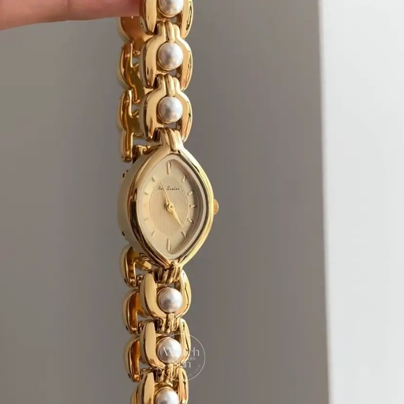 Dainty Gold Watch for Women Elegant Pearl Bracelet Ladies Watch