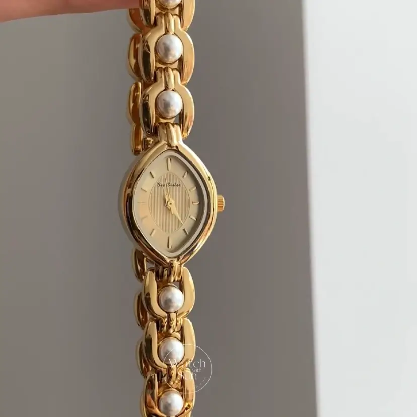 Dainty Gold Watch for Women Elegant Pearl Bracelet Ladies Watch