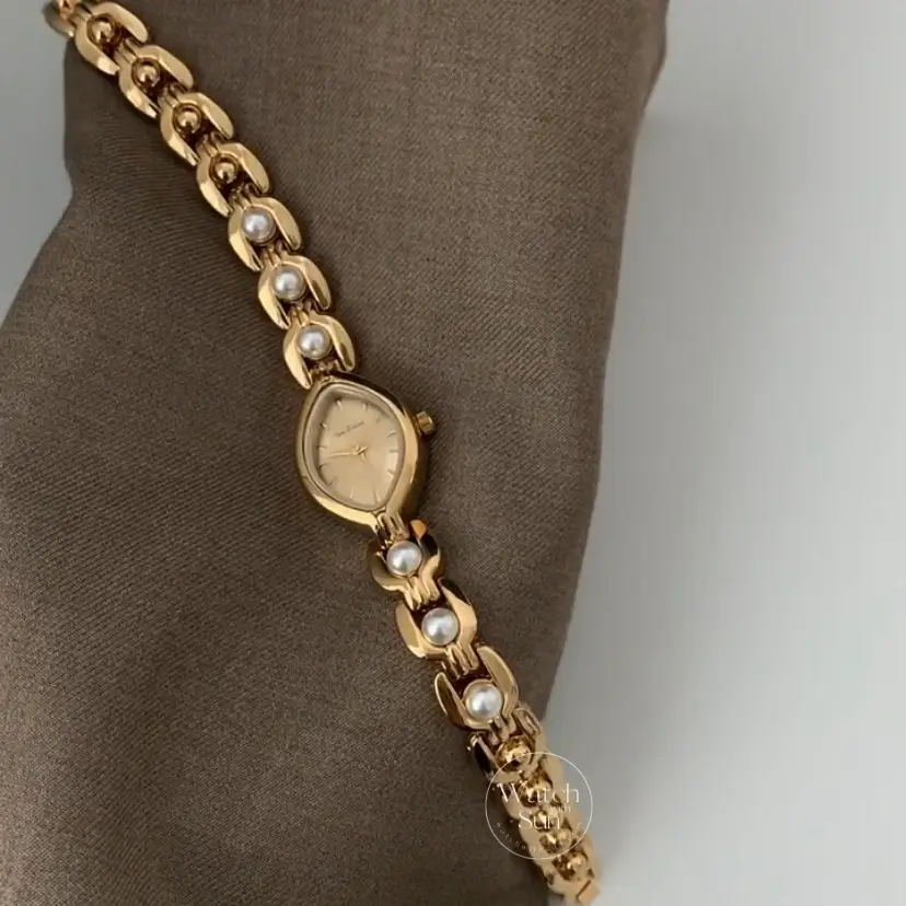 Dainty Gold Watch for Women Elegant Pearl Bracelet Ladies Watch