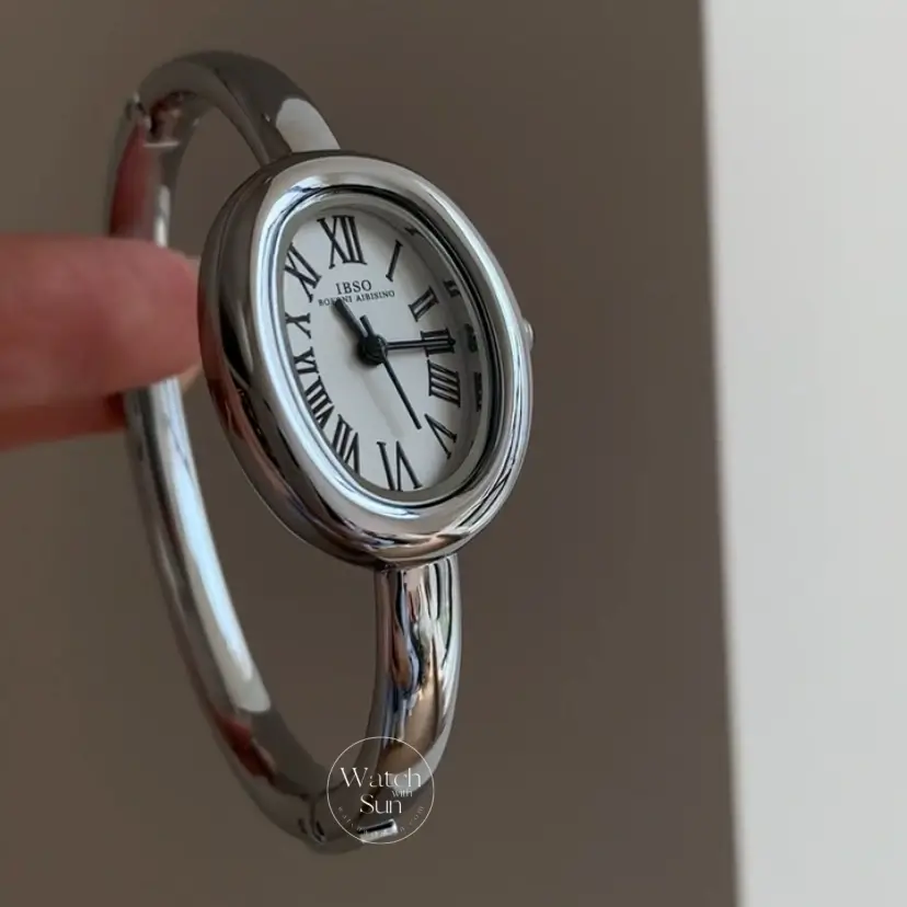 Vintage Gold Oval Watch for Women Roman Numeral Dial Bangle Watch