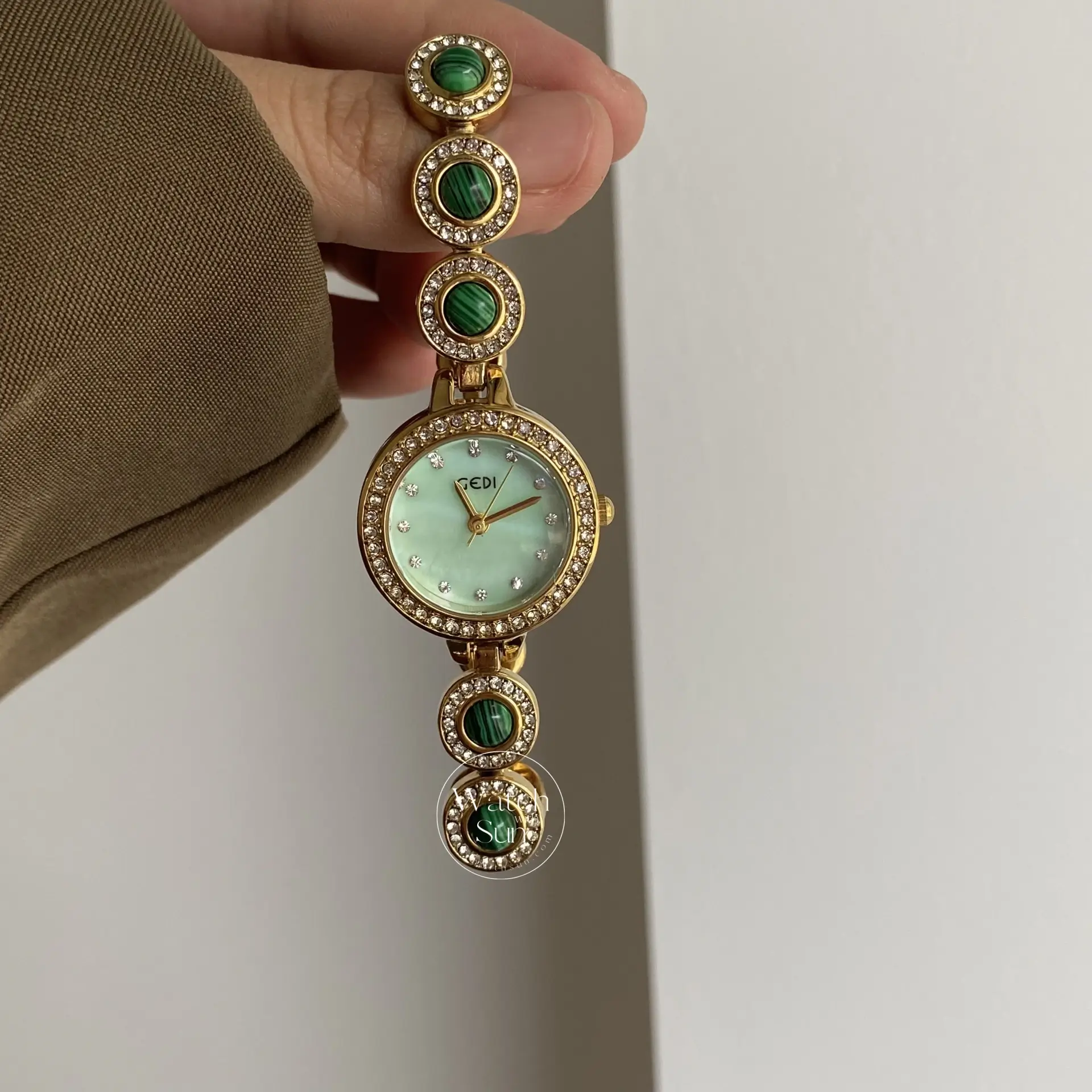 Green Mother of Pearl Dial Gold Watch Natural Turquoise Bracelet Watches