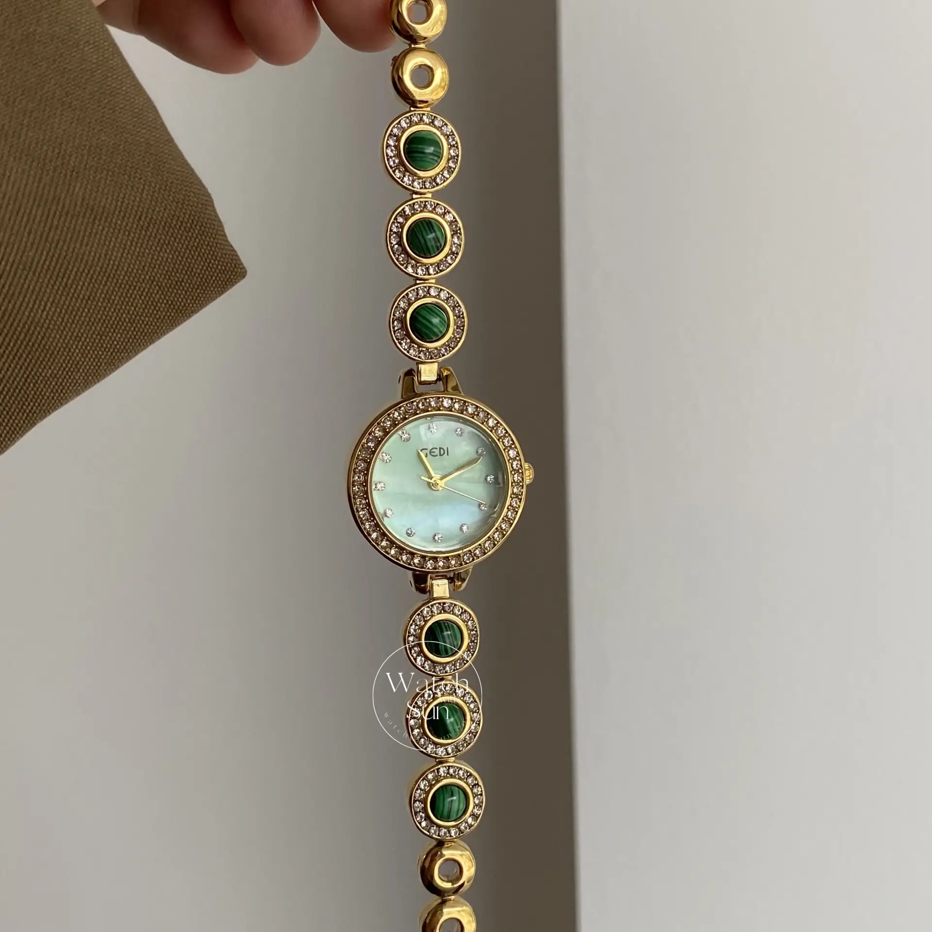Green Mother of Pearl Dial Gold Watch Natural Turquoise Bracelet Watches