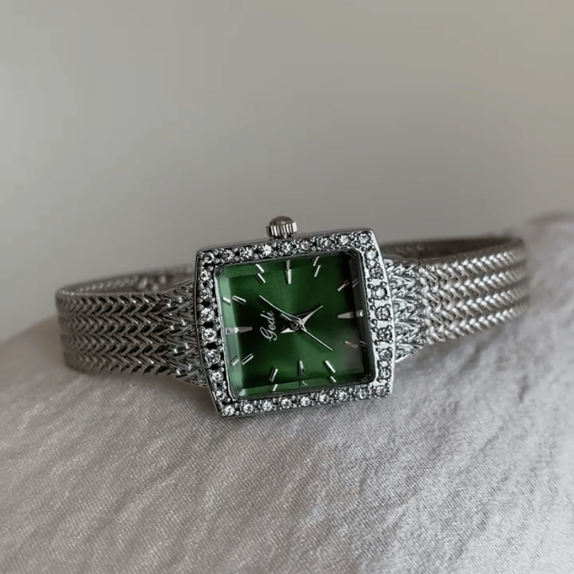 Square Face Gold Green Bracelet Watch