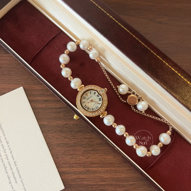 N604-3 Mother of Pearl Ladies Watch Vintage Freshwater Pearl Bracelet Watch