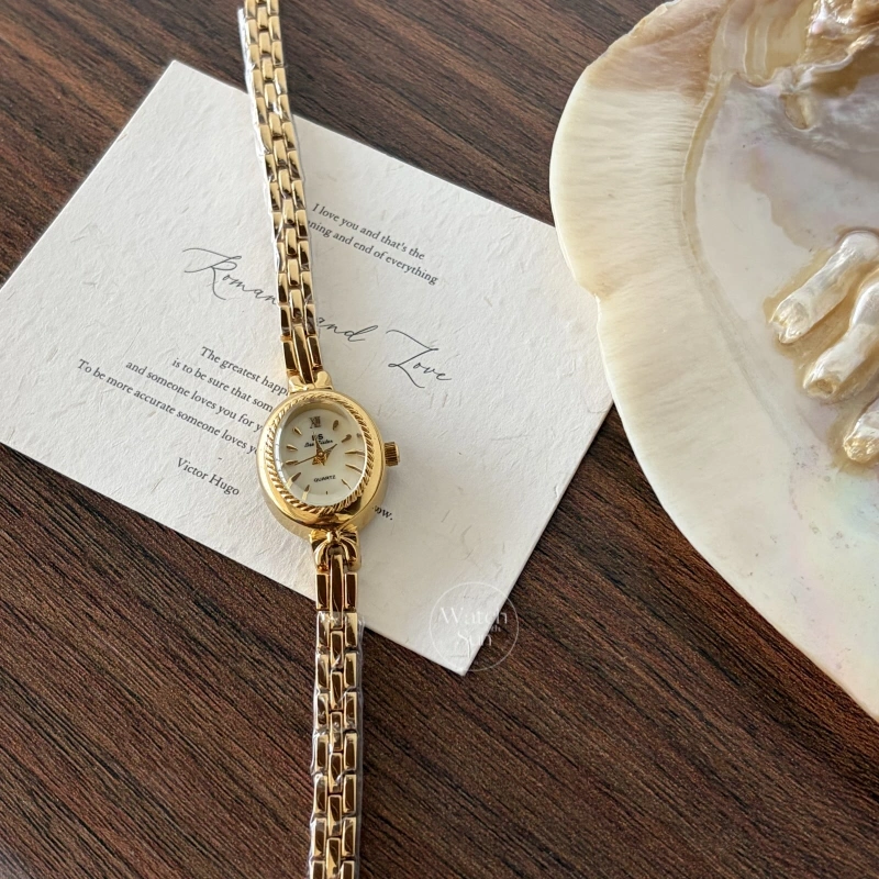 Small Face Gold Oval Watch Mother of Pearl Women’s Watch