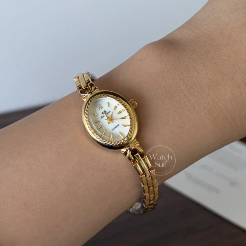 Small Face Gold Oval Watch Mother of Pearl Women’s Watch