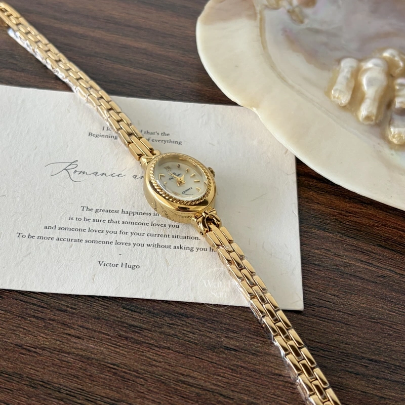 Small Face Gold Oval Watch Mother of Pearl Women’s Watch