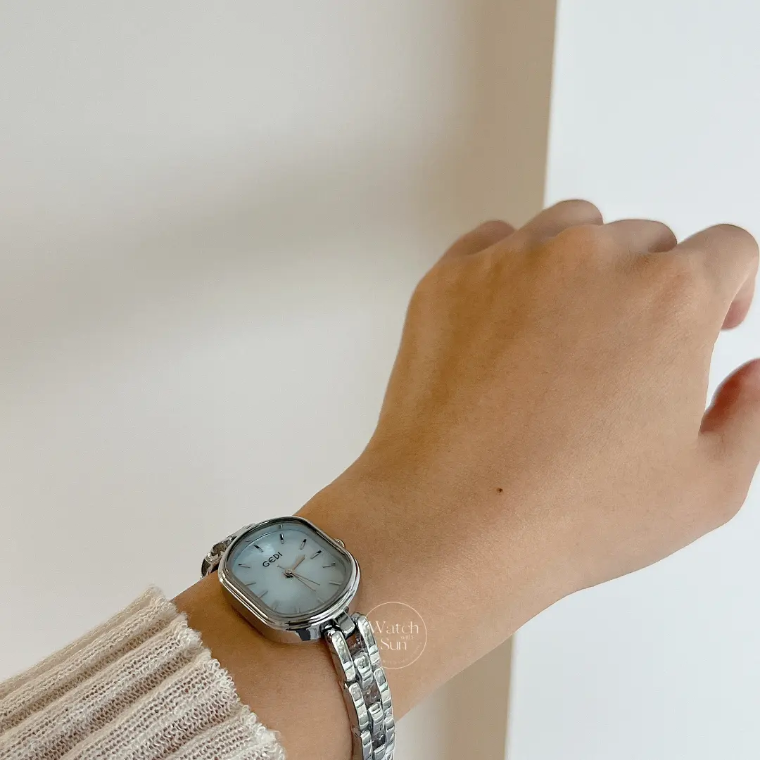 Oval Blue Mother of Pearl Watch Silver Ladies Watch