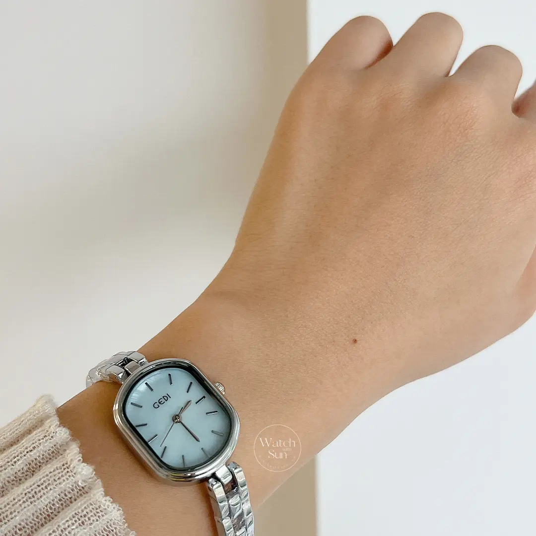 Oval Blue Mother of Pearl Watch Silver Ladies Watch