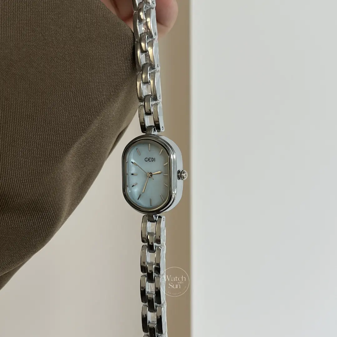 Oval Blue Mother of Pearl Watch Silver Ladies Watch