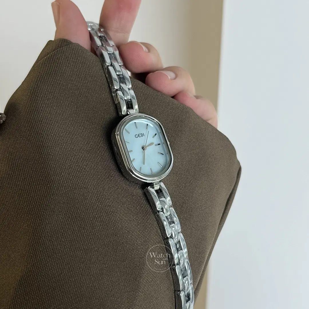 Oval Blue Mother of Pearl Watch Silver Ladies Watch