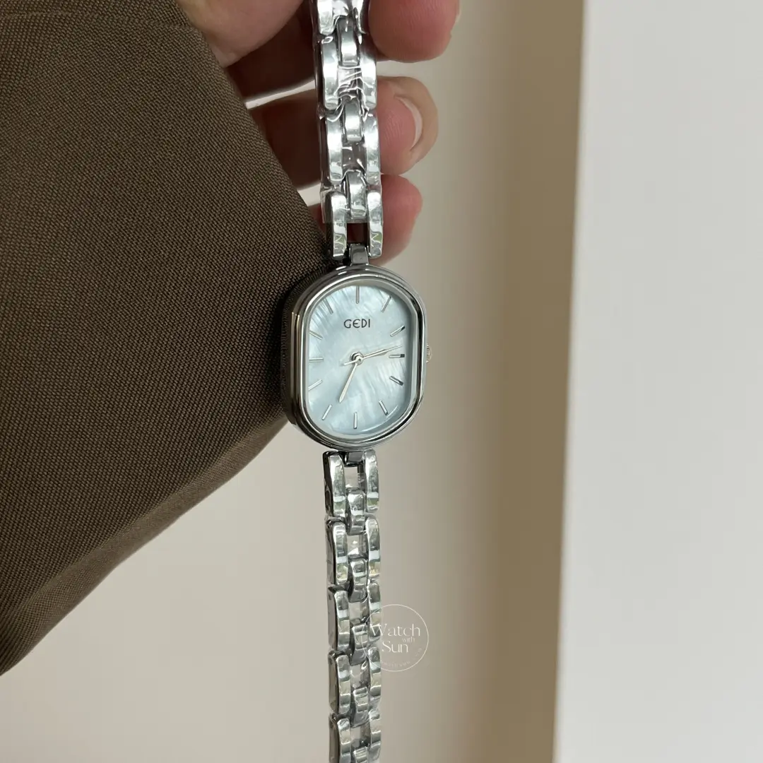 Oval Blue Mother of Pearl Watch Silver Ladies Watch