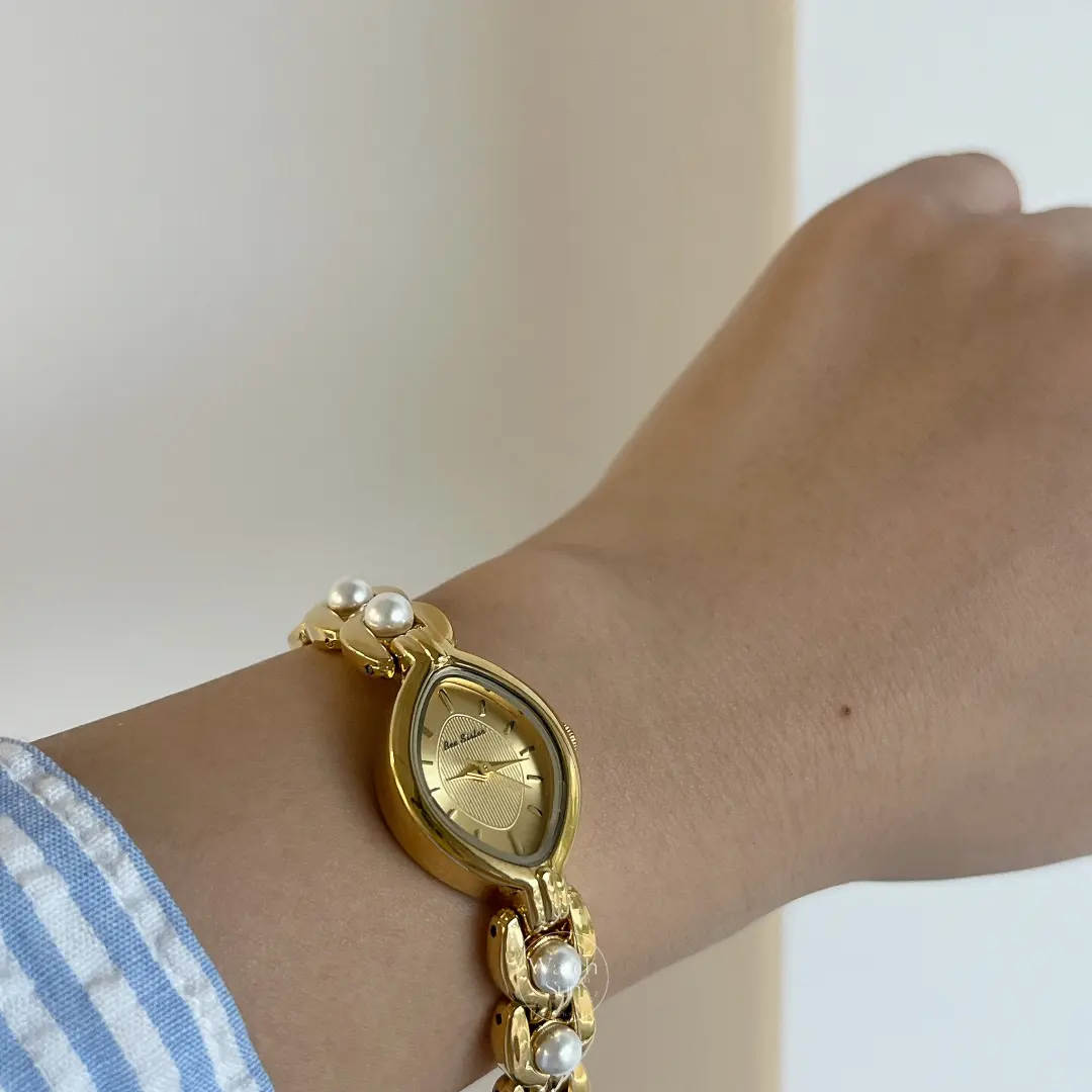 Dainty Gold Watch for Women Elegant Pearl Bracelet Ladies Watch