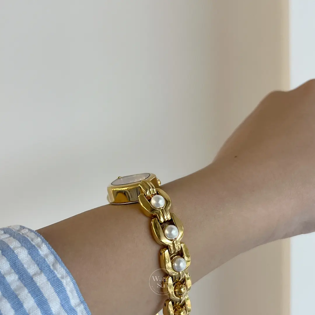 Dainty Gold Watch for Women Elegant Pearl Bracelet Ladies Watch